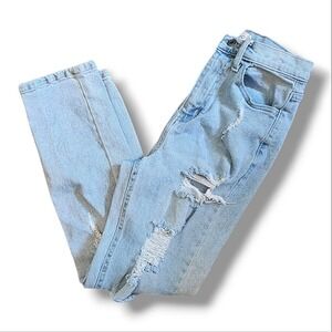 Cello Light Wash High-Waisted Distressed Straight Leg Jeans Size 3